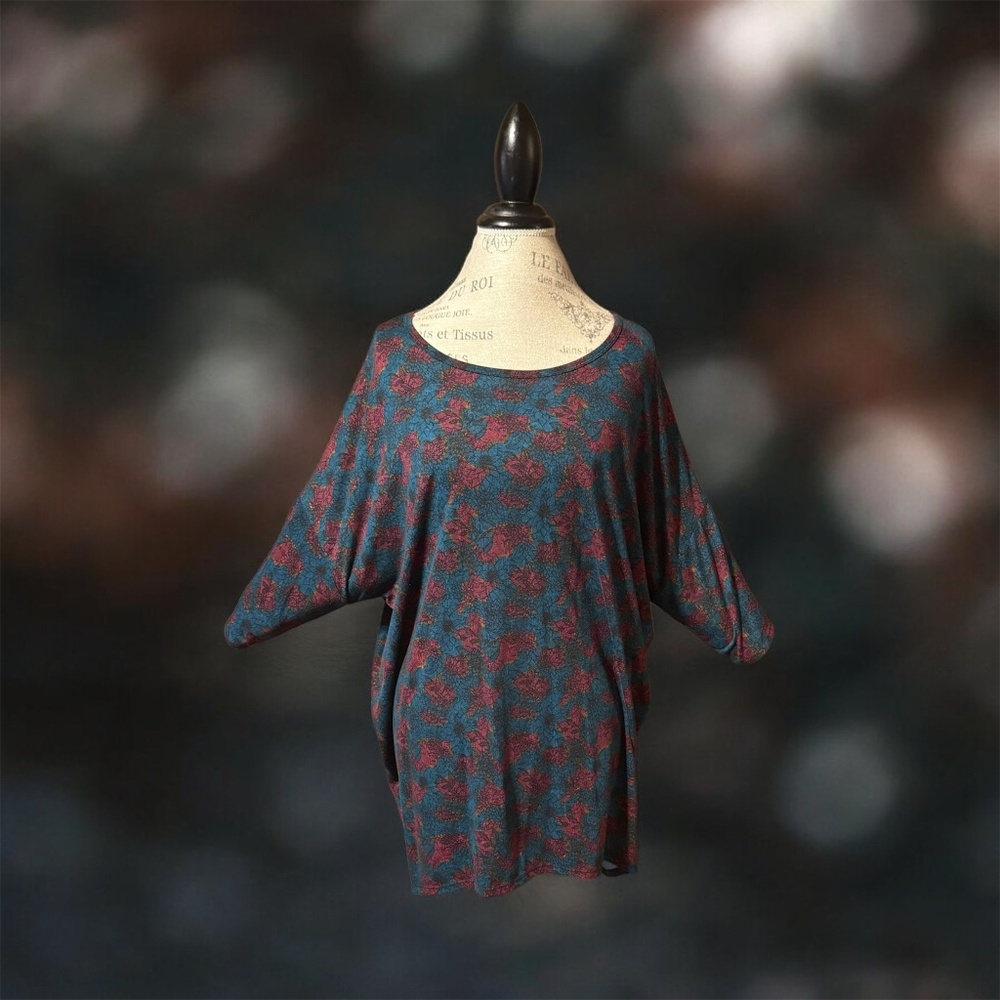 Lularoe Irma Tunic – Teal & Burgundy Floral Print
